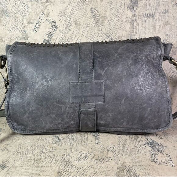 Platania | Leather Grey Studded Messenger Bag - Picture 3 of 16
